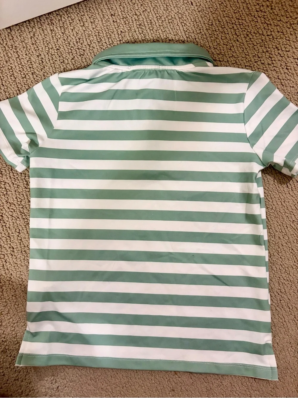 Light Green & White Striped Kids Boys Polo Shirt - Classic Casual
